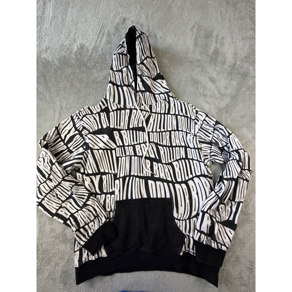 Billion Dollar Baby Hoodie Mens XL Black All Over Print Logo Pullover Sweatshirt